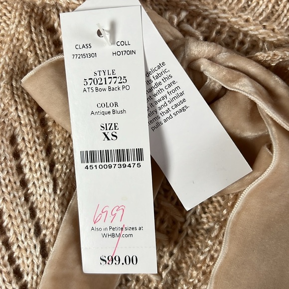 XS antique blush open cable knit sweater with front bow - Picture 9 of 10